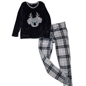 Joe Boxer 2-Pc Fleece Black Pajama/Sleepwear Top & Pants Koala Large Unisex